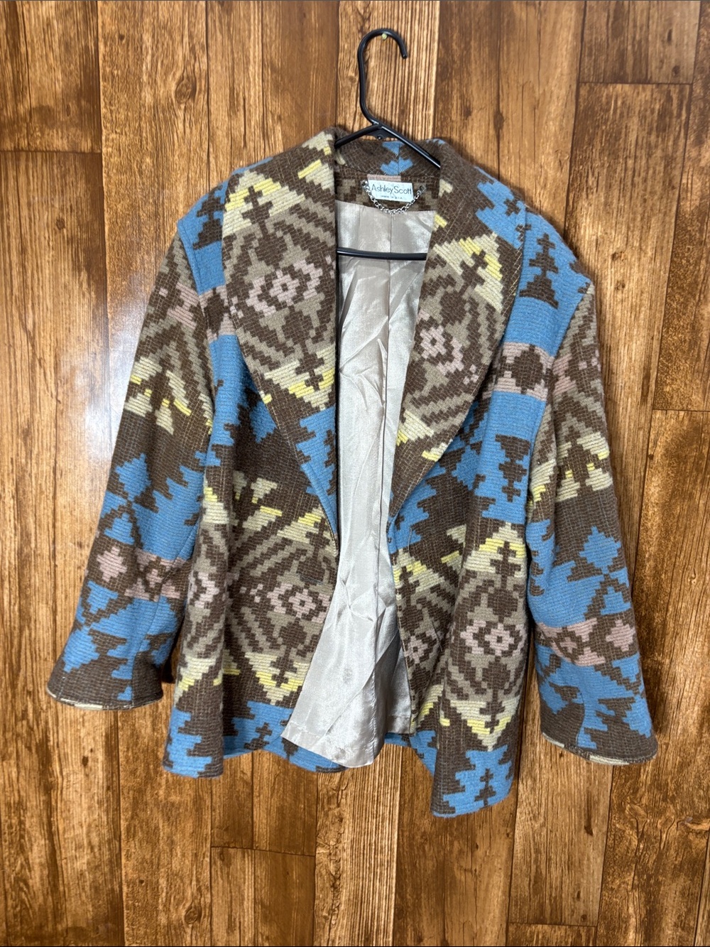 Ashley Scott Aztec-Pattern Open Front Blazer Jacket - Blue & Brown